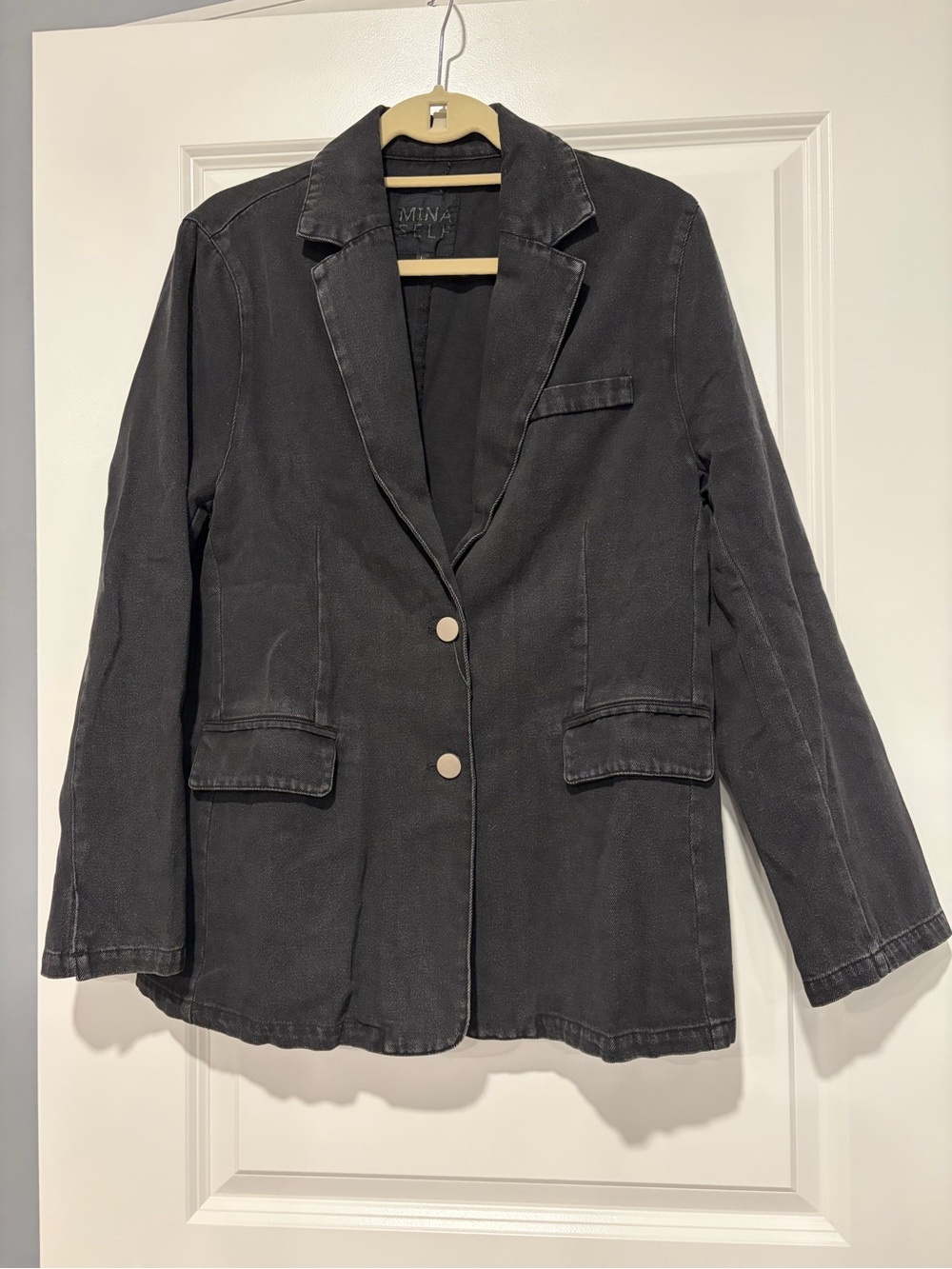 Mina Self Vintage-Inspired Black Cotton Blazer Jacket